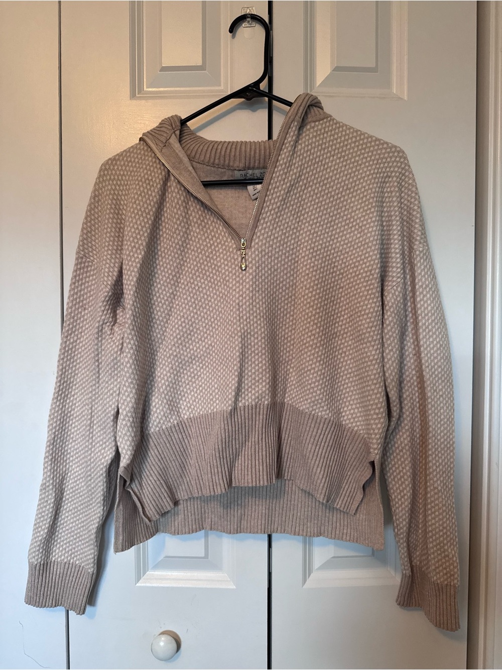 Rachel Zoe Taupe Knit Half-Zip to turtleneck Sweater